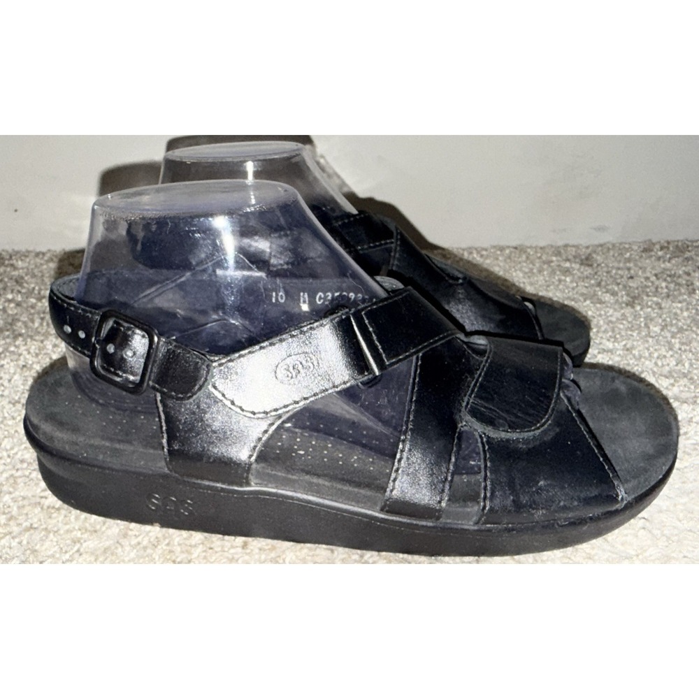 SAS Huggy Sandals Shoes Women's 10 M Black Leather Strappy Tripad Comfort EUC - Picture 5 of 11